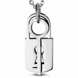 Pendentif double clef et cadenas en acier