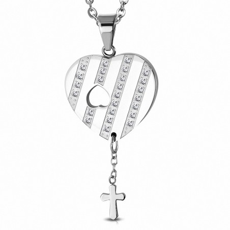 Pendentif cœur charm avec croix en acier inoxydable