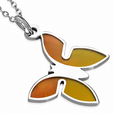 Pendentif en acier émaillé papillon rouge et orange