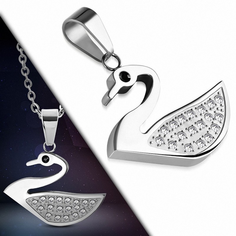 Pendentif en acier inoxydable Cygne pavé de gemmes