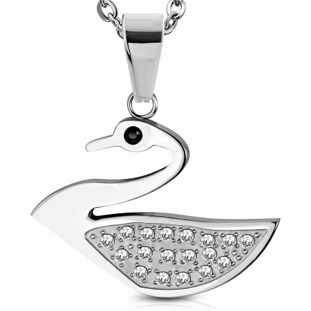 Pendentif en acier inoxydable Cygne pavé de gemmes