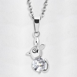 Pendentif souris chinoise serti d'une pierre claire