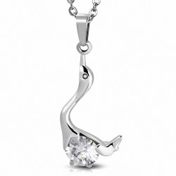 Pendentif cygne amour serti d'un gemme blanc