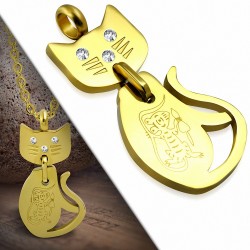 Pendentif en acier inoxydable doré chat