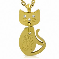 Pendentif en acier inoxydable doré chat