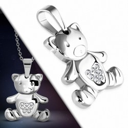 Pendentif ourson en acier inoxydable strass