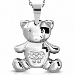 Pendentif ourson en acier inoxydable strass