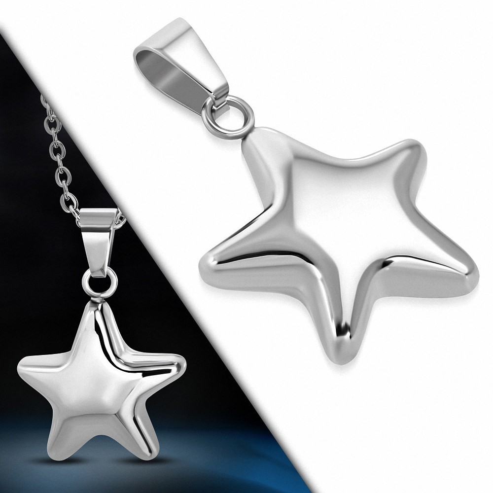 Pendentif en acier brillant étoile pentagramme