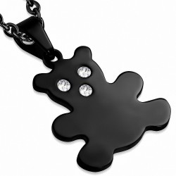 Pendentif ourson en acier noir serti de trois strass