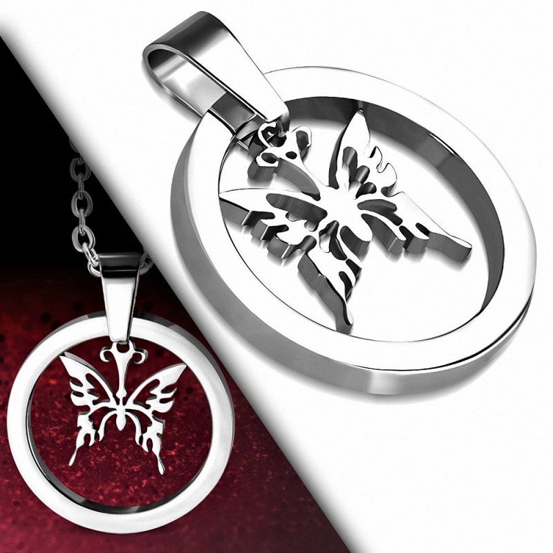 Pendentif en acier inoxydable cercle avec un papillon