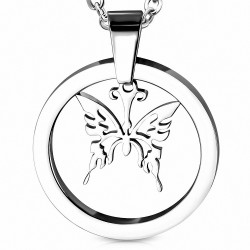 Pendentif en acier inoxydable cercle avec un papillon