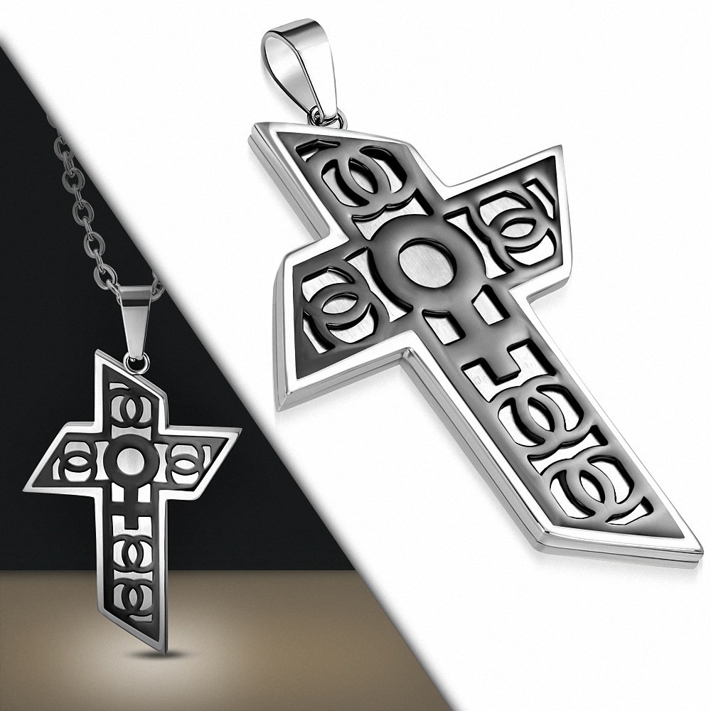 Pendentif croix géométrique symbole féminin noir