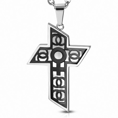 Pendentif croix géométrique symbole féminin noir