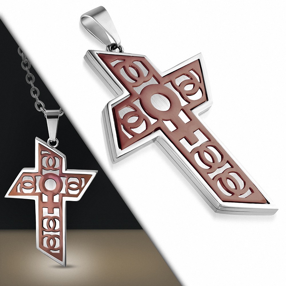 Pendentif croix géométrique symbole féminin cuivré