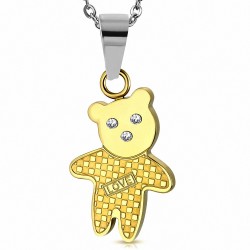 Pendentif ourson en acier doré motif damier