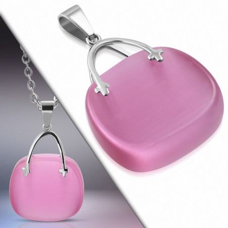 Pendentif en acier inoxydable sac à main rose