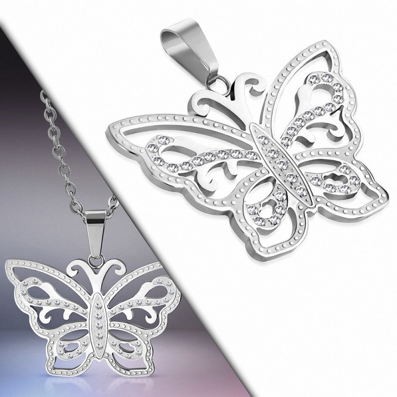 Pendentif papillon en acier inoxydable motif filigrane