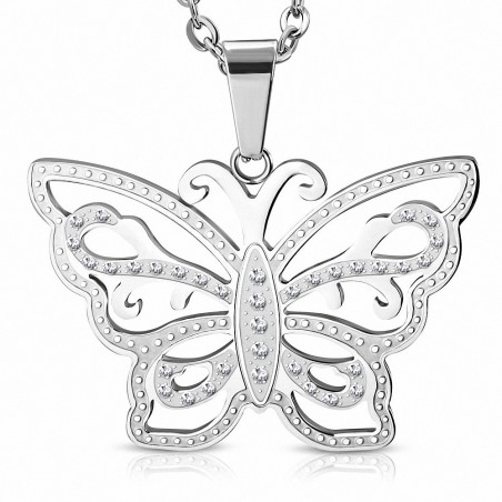 Pendentif papillon en acier inoxydable motif filigrane