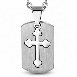 Pendentif homme plaque rectangulaire avec croix acier