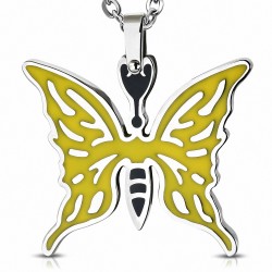 Pendentif papillon en acier émaillé jaune