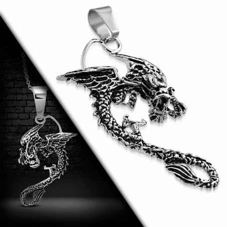 Pendentif homme biker dragon chinois en acier