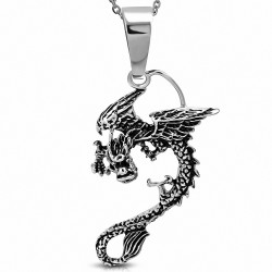 Pendentif homme biker dragon chinois en acier