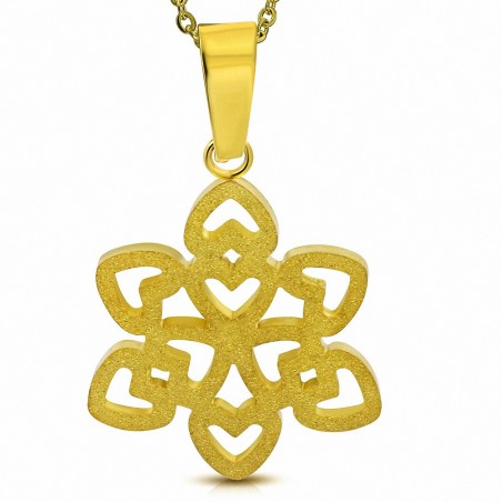 Pendentif flocon de neige en acier doré finition sablée