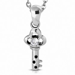 Pendentif en acier inoxydable clé serti d'un zirconium