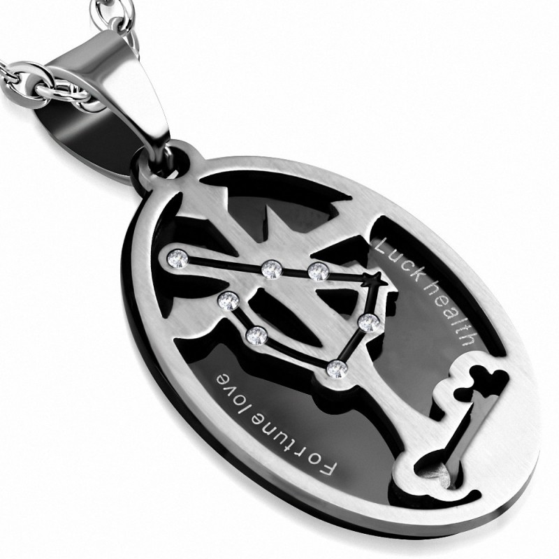 Pendentif ovale signe du zodiaque capricorne acier