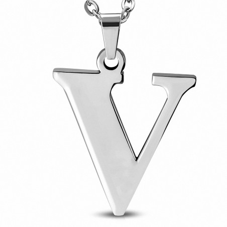 Pendentif en acier inoxydable lettre V