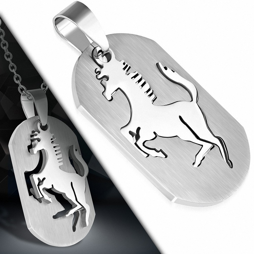 Pendentif plaque en acier inoxydable cheval