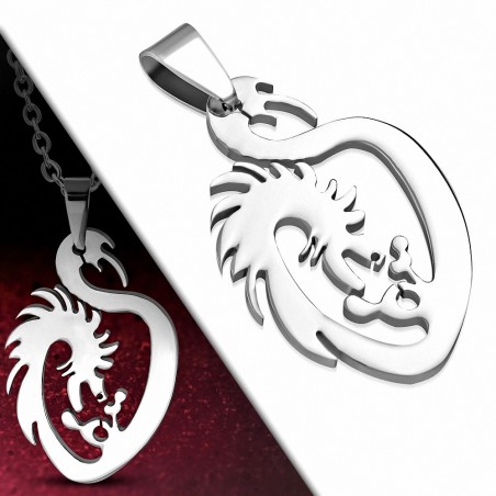 Pendentif dragon chinois en acier inoxydable argenté