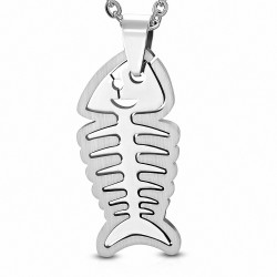 Pendentif en acier deux parties squelette de poisson