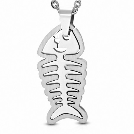 Pendentif en acier deux parties squelette de poisson