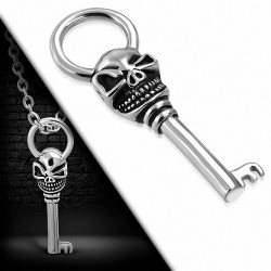 Pendentif homme biker clef avec skull acier inoxydable