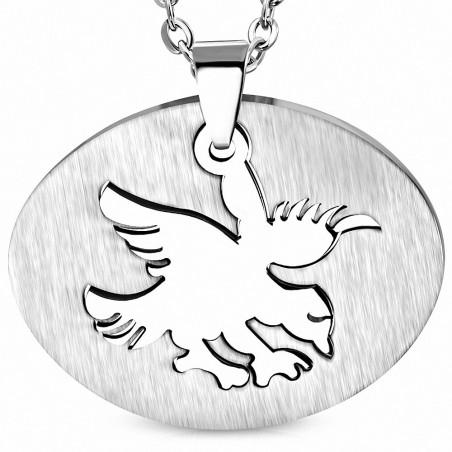 Pendentif homme en acier ovale avec un aigle