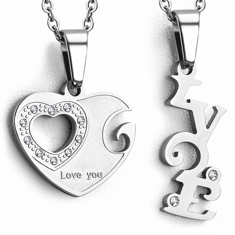 Pendentif couple deux parties cur et LOVE