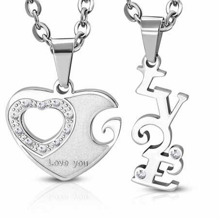 Pendentif couple deux parties cur et LOVE