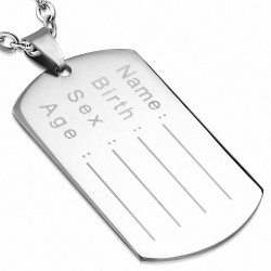 Pendentif homme en acier plaque militaire soldat