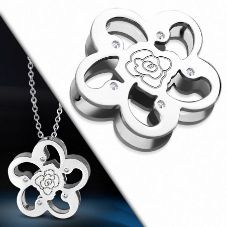 Pendentif en acier inoxydable fleur rose