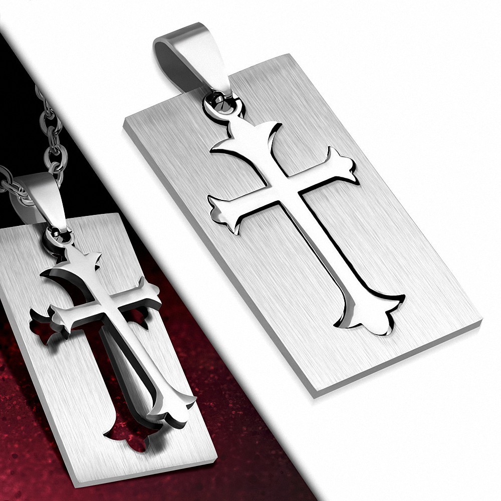 Pendentif homme en acier plaque avec croix