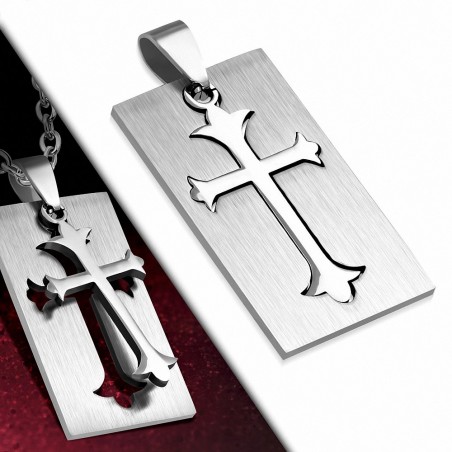 Pendentif homme en acier plaque avec croix