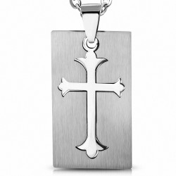 Pendentif homme en acier plaque avec croix