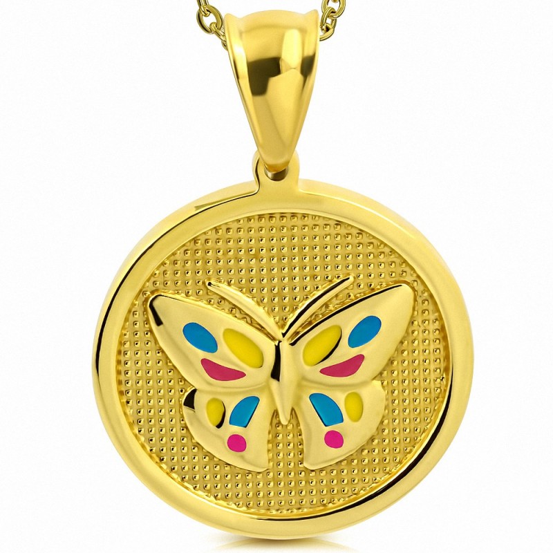 Broche Papillon Vintage - Métal Doré émaillé Jaune Avec Pois Blancs