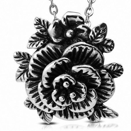 Pendentif fleur rose en acier inoxydable style biker