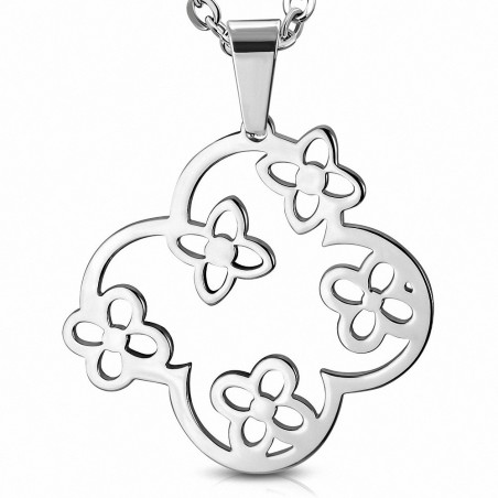 Pendentif en acier inoxydable six fleurs