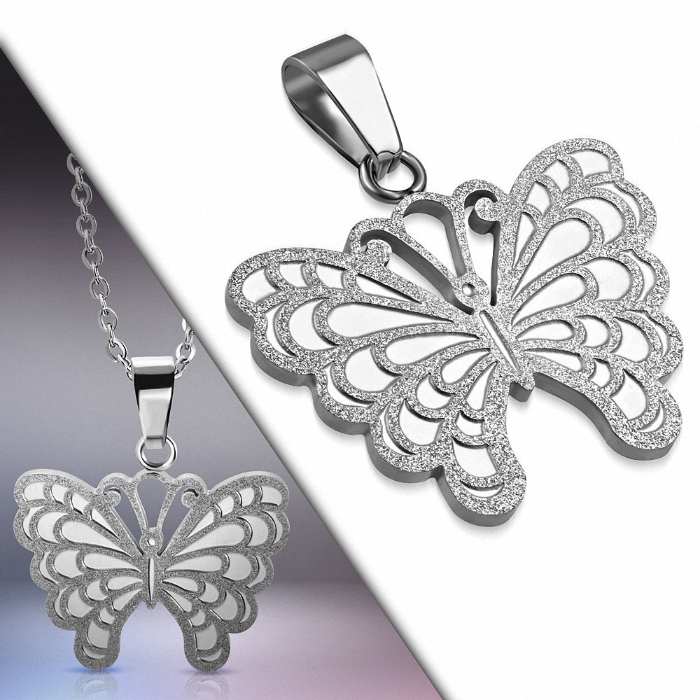 Pendentif papillon en acier inoxydable effet sablé