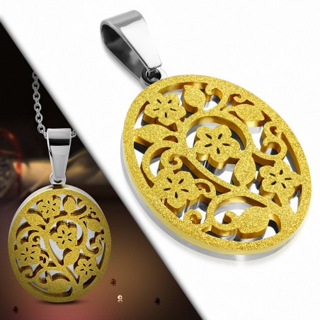 Pendentif floral en acier doré avec effet sablé