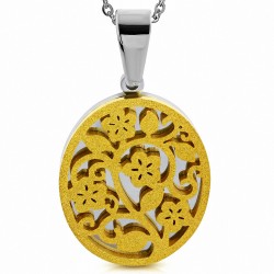 Pendentif floral en acier doré avec effet sablé