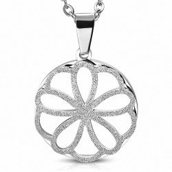 Pendentif fleur en acier inoxydable argenté sablé